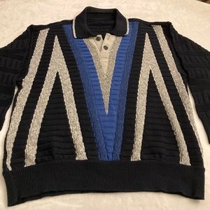 Carlo Colucci vintage long sleeve collar sweater with blue,black,grey pattern